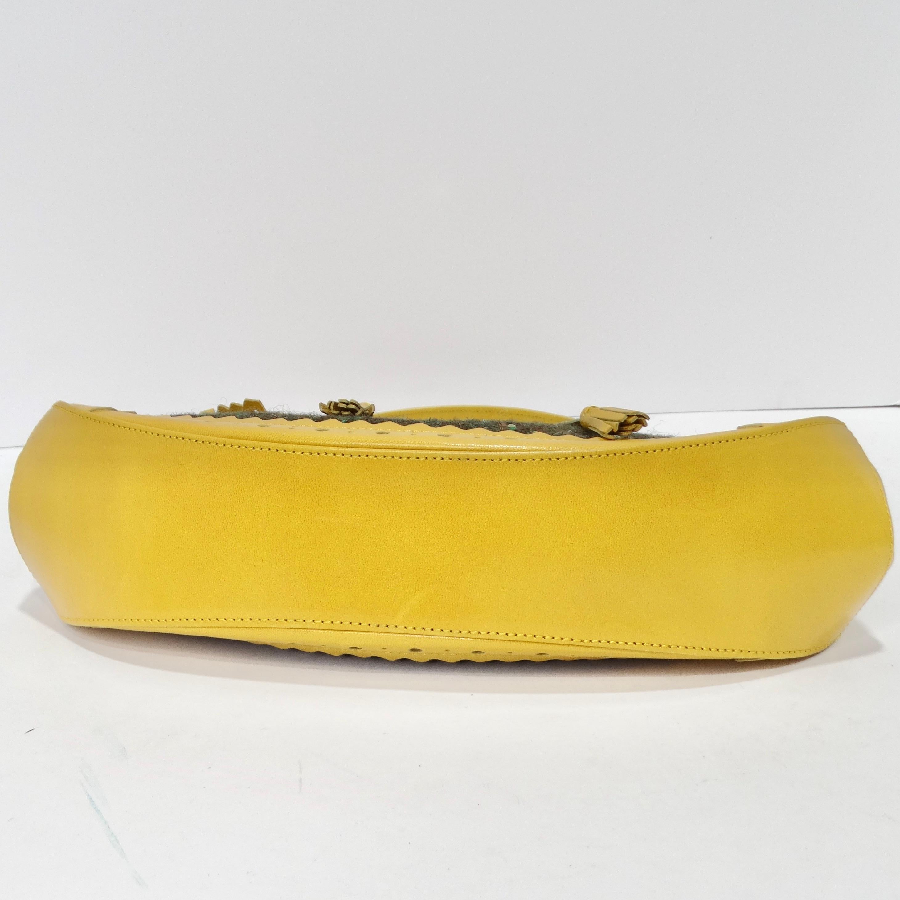 Moschino Vintage Yellow Leather Tweed Handbag For Sale 3
