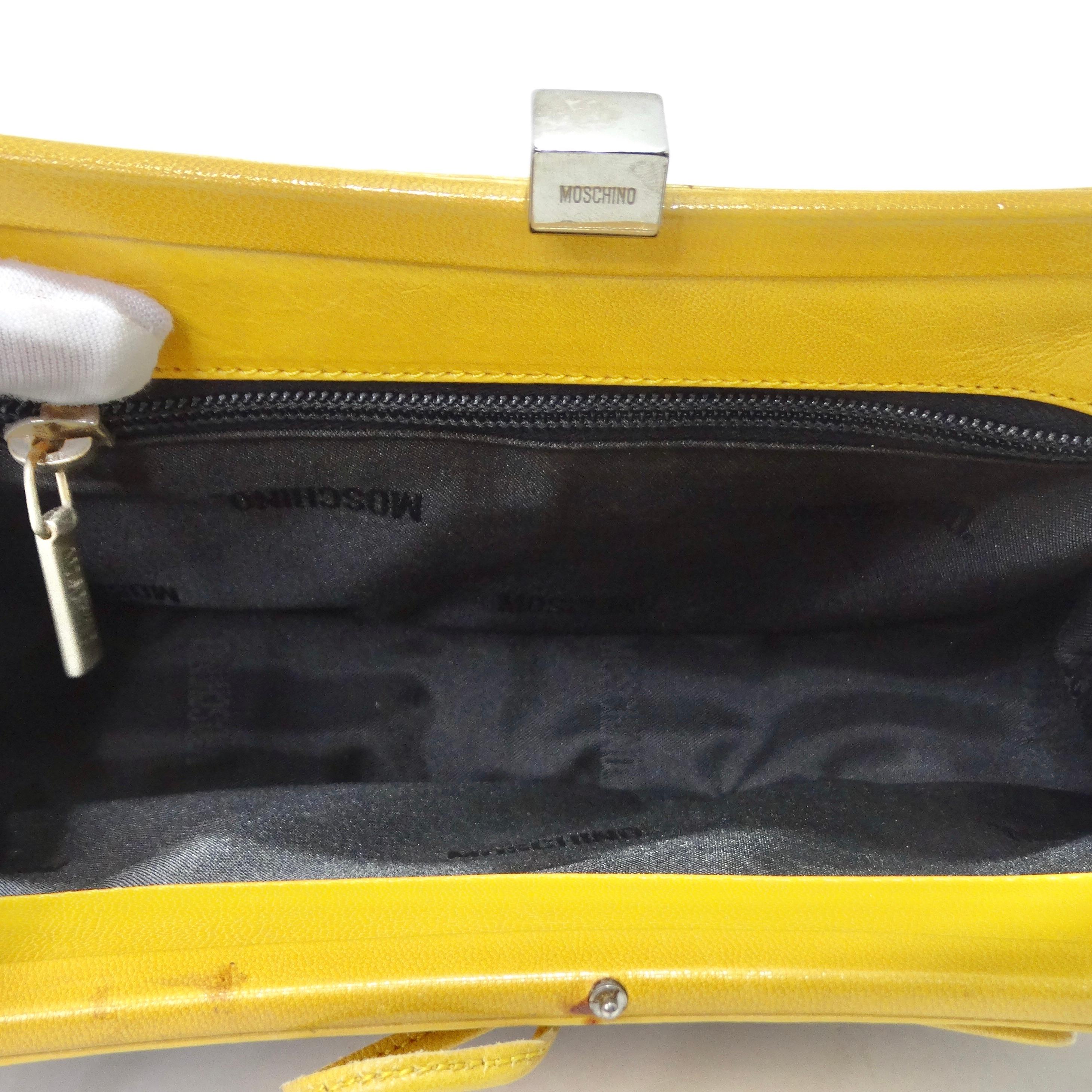 Moschino Vintage Yellow Leather Tweed Handbag For Sale 4