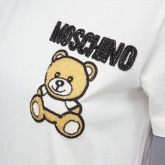 MOSCHINO white black brown beaded embroidery bear short sleeve tshirt IT38 XS