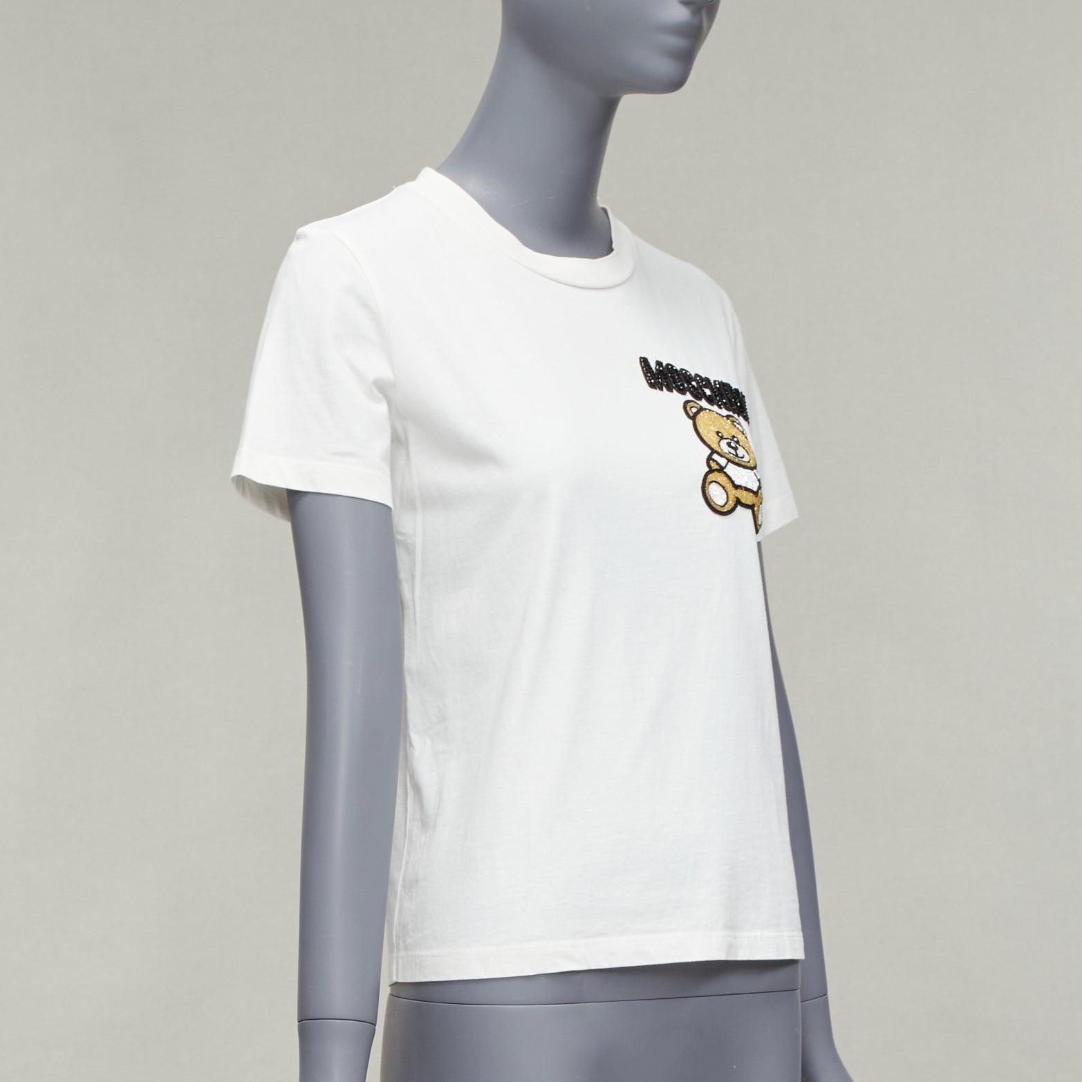 Gris MOSCHINO blanc noir marron broderie ours manches courtes IT38 XS en vente