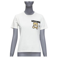 MOSCHINO white black brown beaded embroidery bear short sleeve tshirt IT38 XS