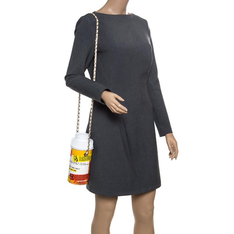 This bag from Moschino will fetch you thousands of intriguing stares. The label is well-known for its playful designs, and this one is a bright example of their flair. It has been crafted from patent leather into the shape of a pill bottle. The bag