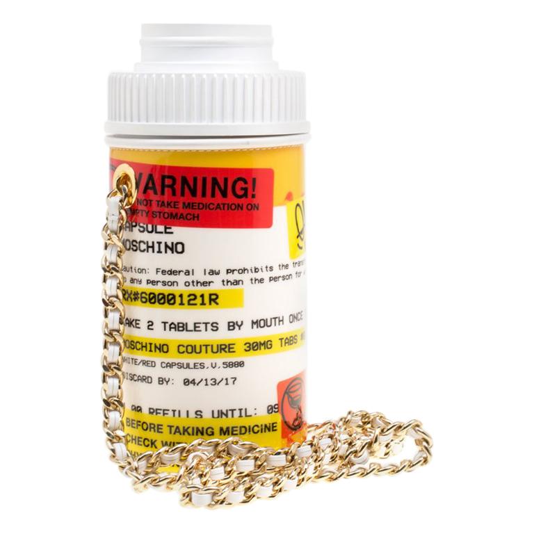 Moschino White Capsule Patent Leather Pill Bottle Crossbody Bag