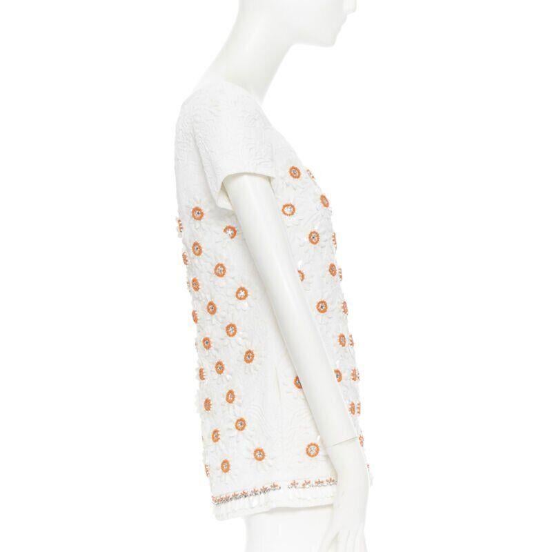 MOSCHINO top in cotone bianco cloque arancione impreziosito da perline e cristalli floreali IT38 In condizioni buone in vendita a Hong Kong, NT