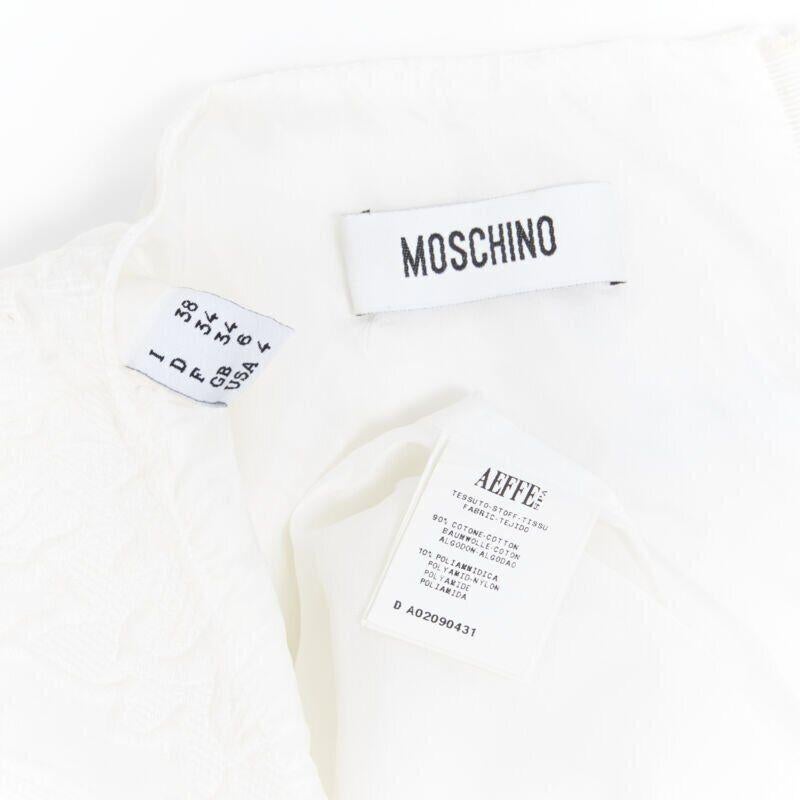 MOSCHINO top in cotone bianco cloque arancione impreziosito da perline e cristalli floreali IT38 in vendita 4