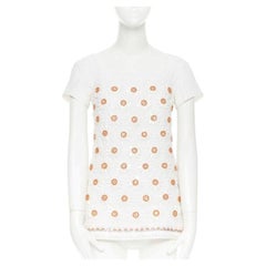 MOSCHINO white cloque cotton orange bead crystal floral embellished top IT38