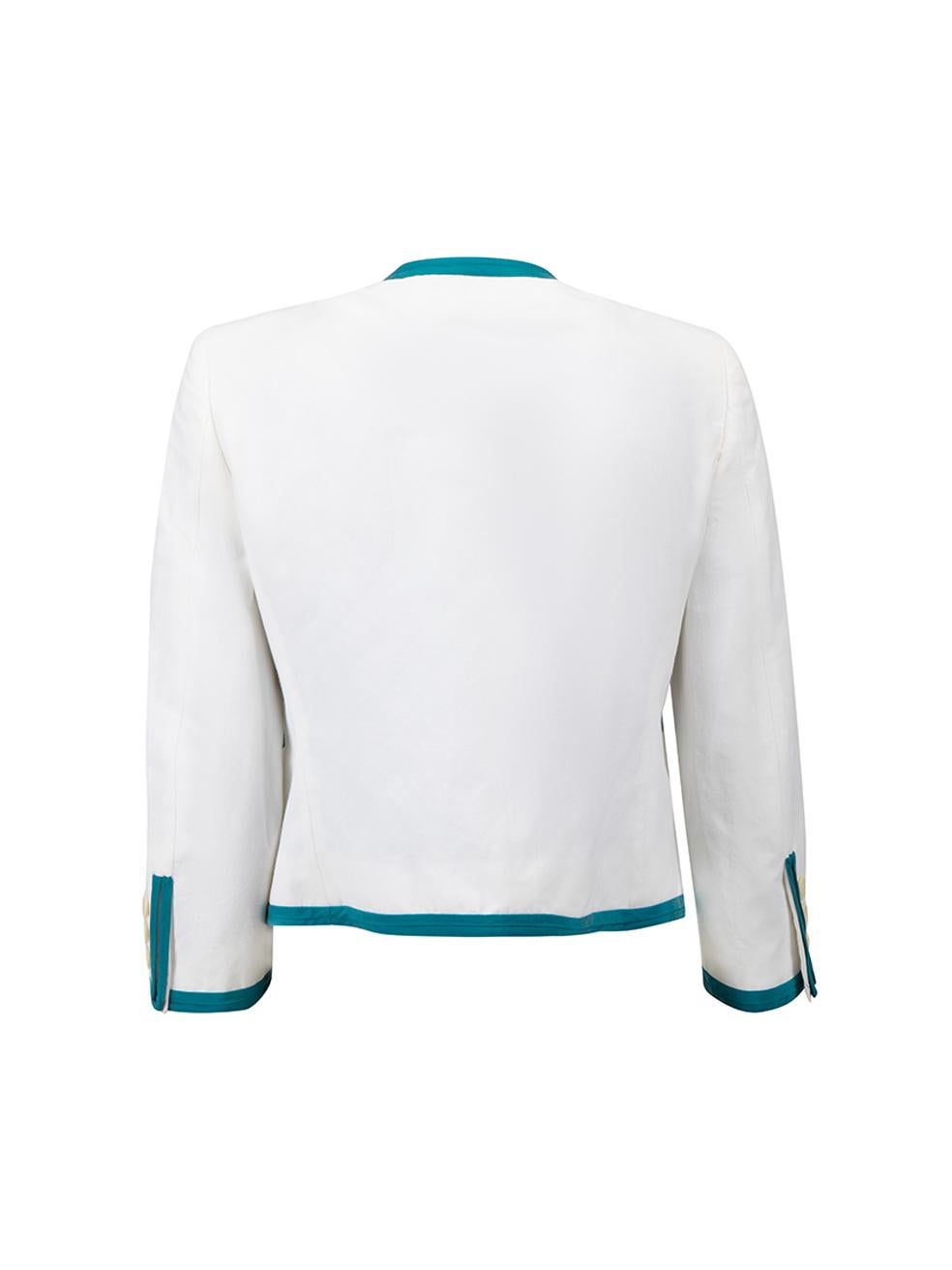 Moschino White Collarless Beaded Cropped Jacket Size S In Good Condition For Sale In London, GB