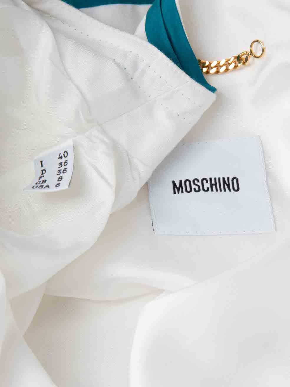 Moschino White Collarless Beaded Cropped Jacket Size S For Sale 2