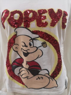 Moschino white cotton red sequins Popeye t-shirt