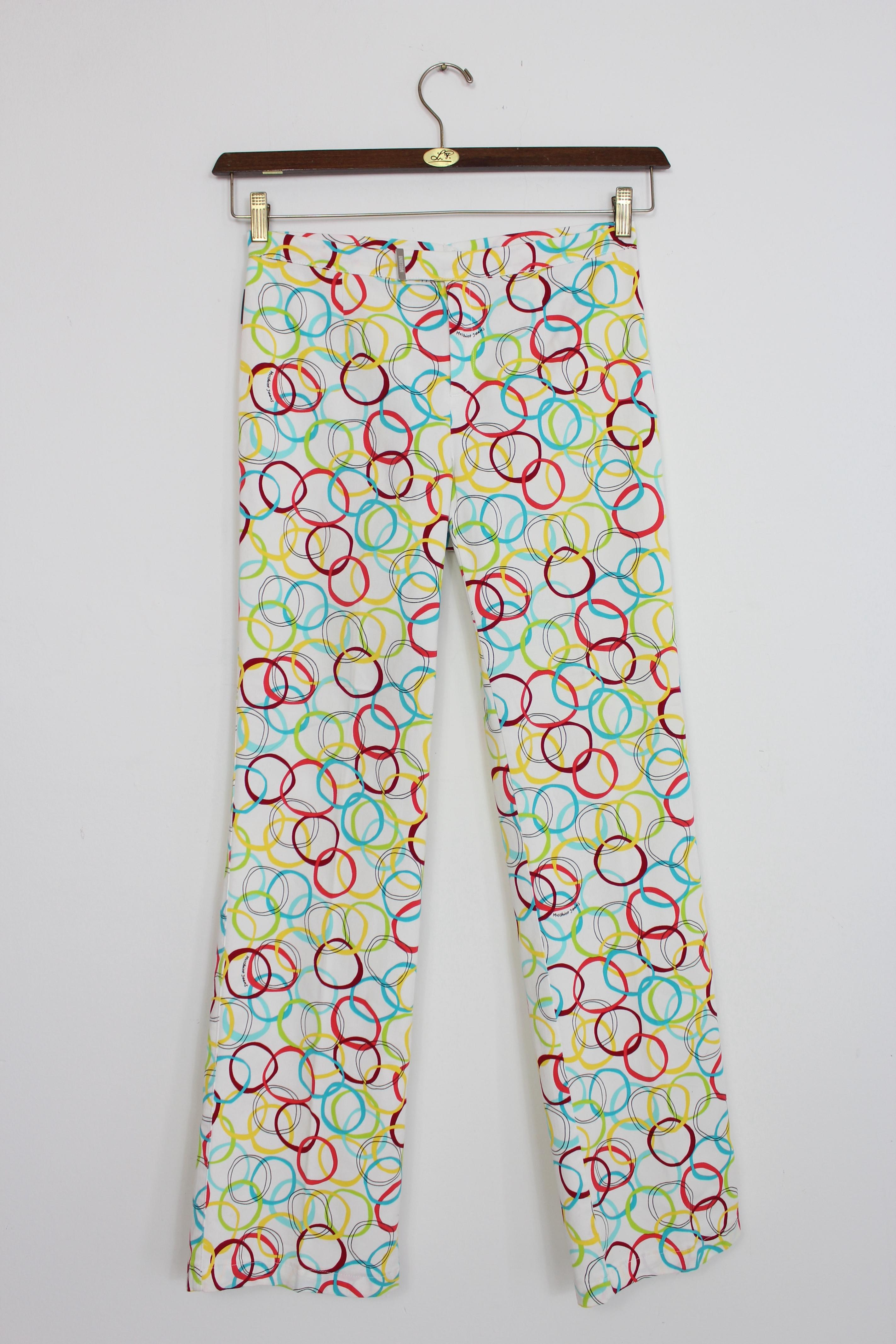 Moschino White Multicolor Cotton Psychedelic Suit Pants In Good Condition In Brindisi, Bt