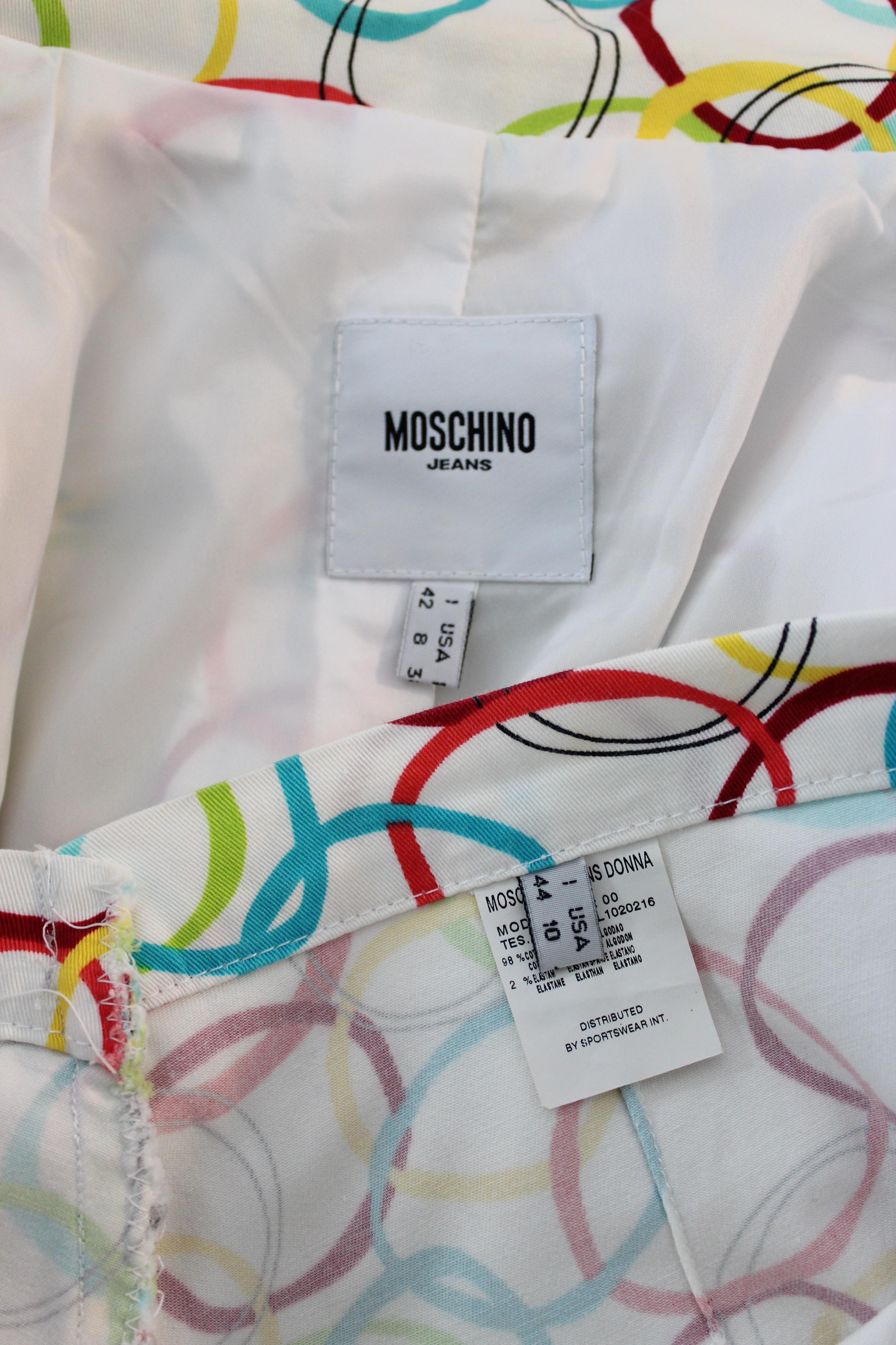 Moschino White Multicolor Cotton Psychedelic Suit Pants 1