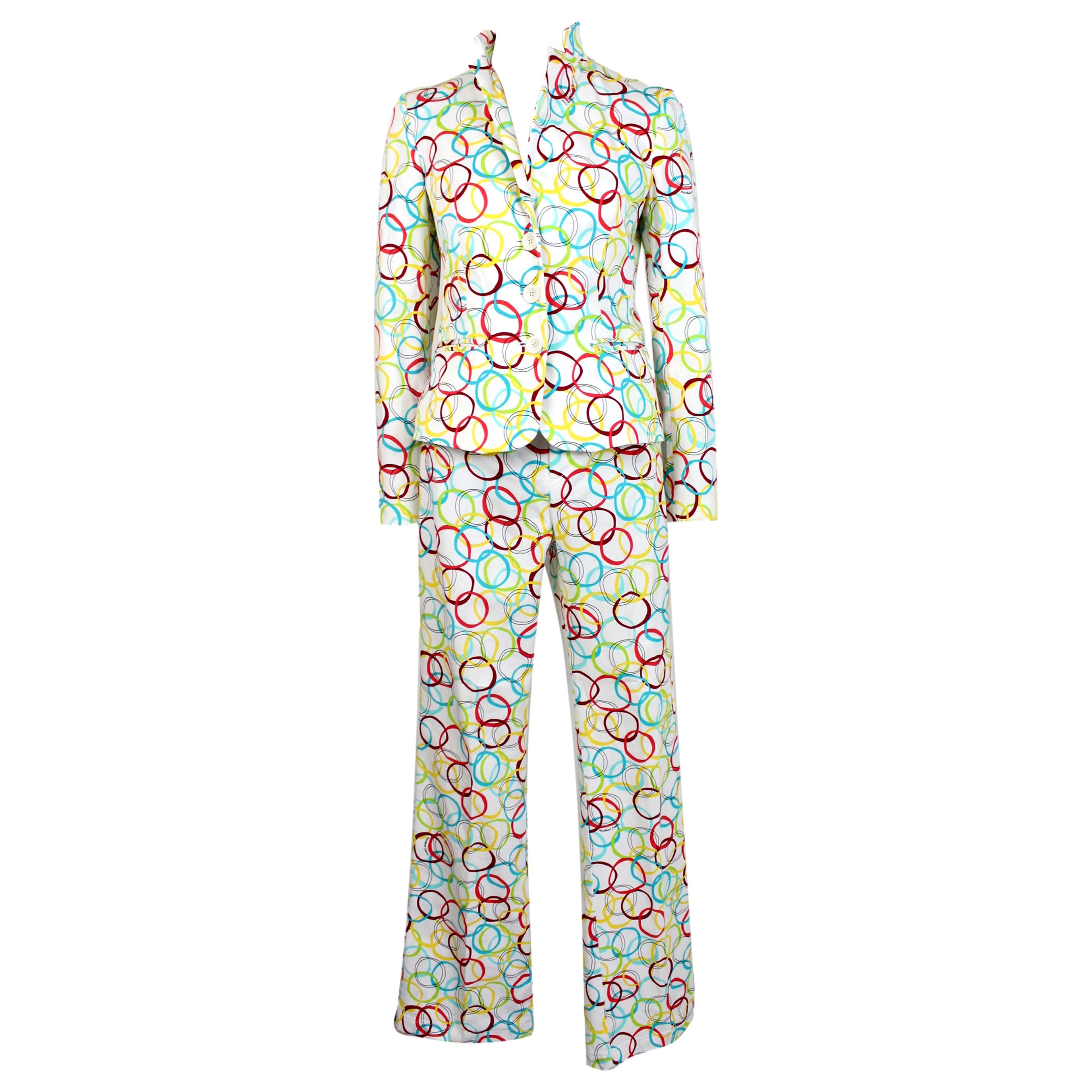 Moschino White Multicolor Cotton Psychedelic Suit Pants