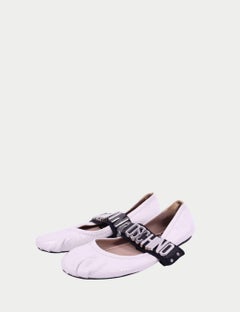 Moschino White Patent Leather Ballet Flats with Logo Strap - EU 36.5