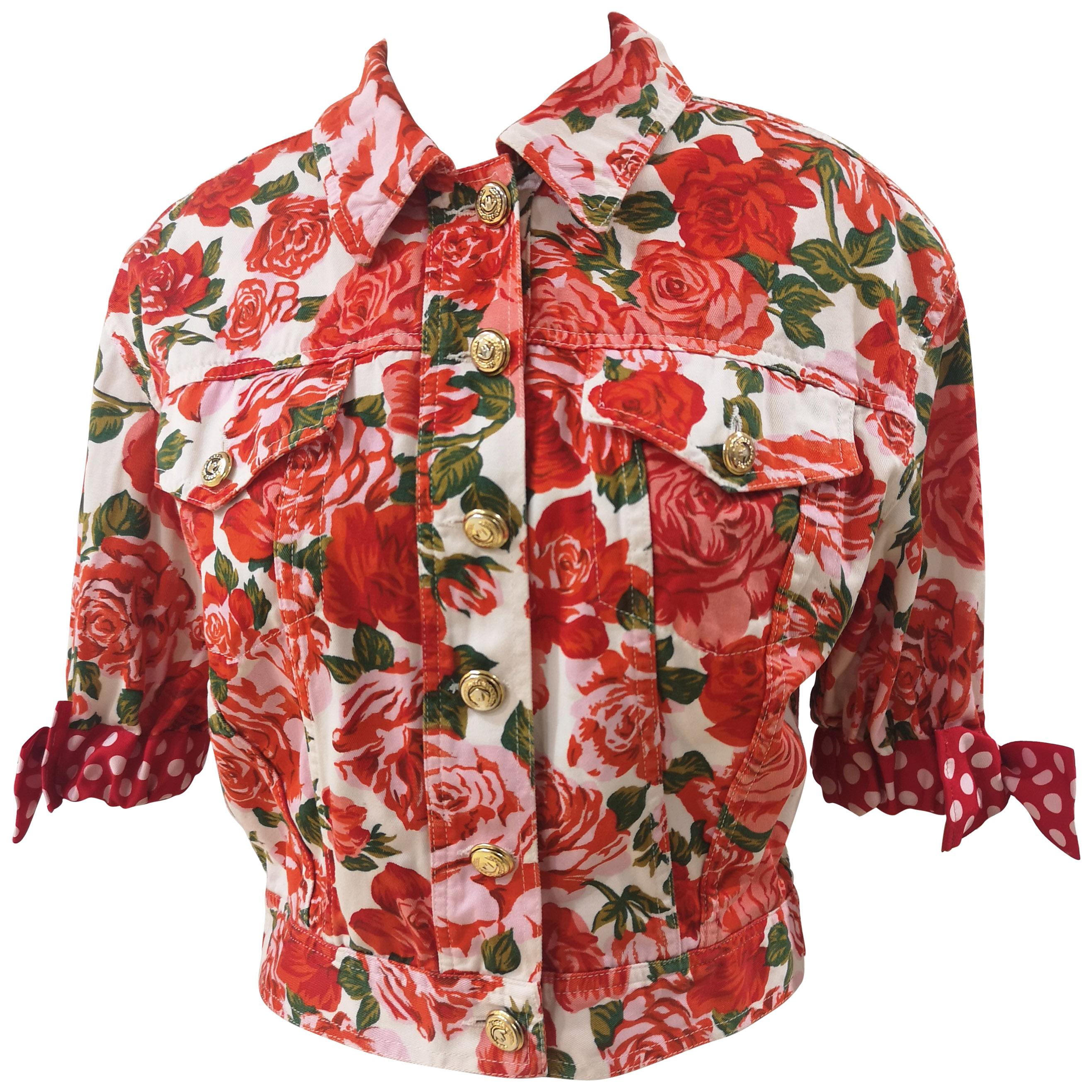 Moschino white red roses cotton jacket