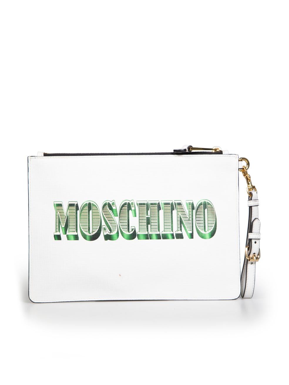 Moschino White Teddy Printed Medium Clutch In Good Condition In London, GB