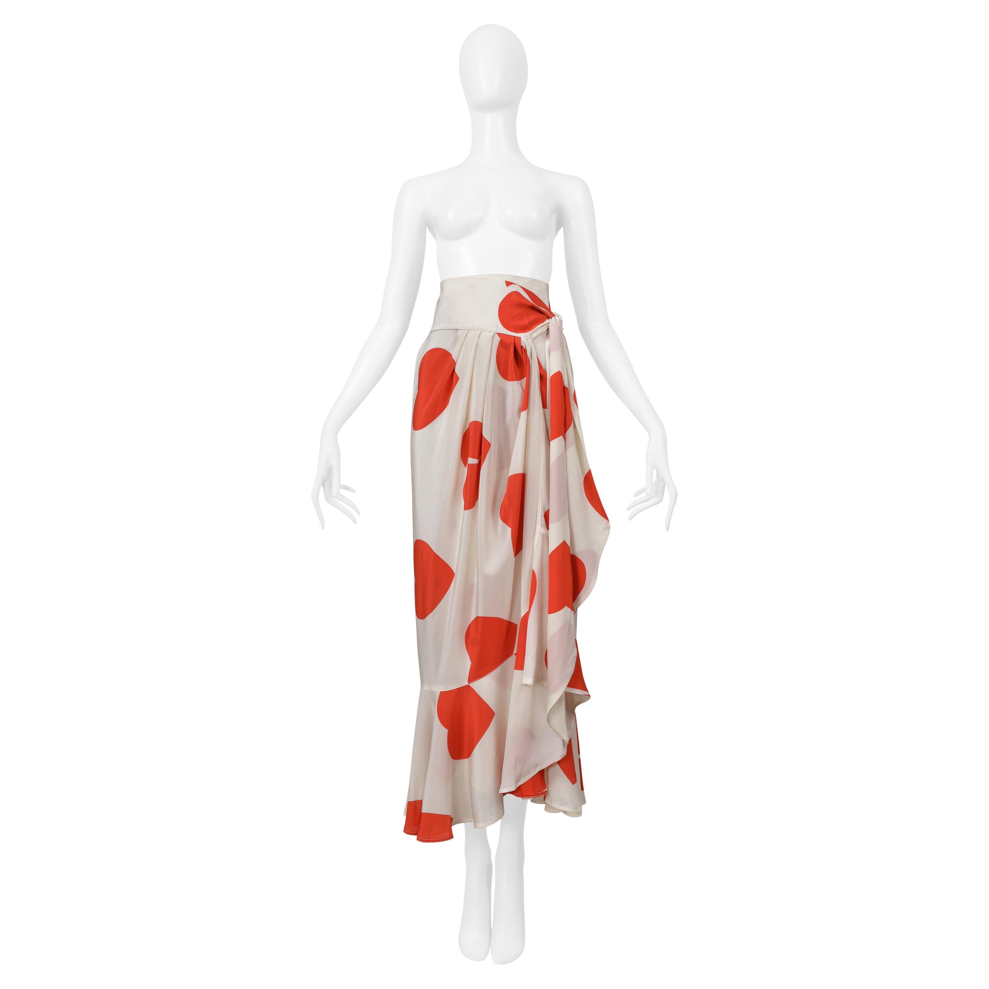 Moschino White With Red Hearts Ruffle Skirt 1994