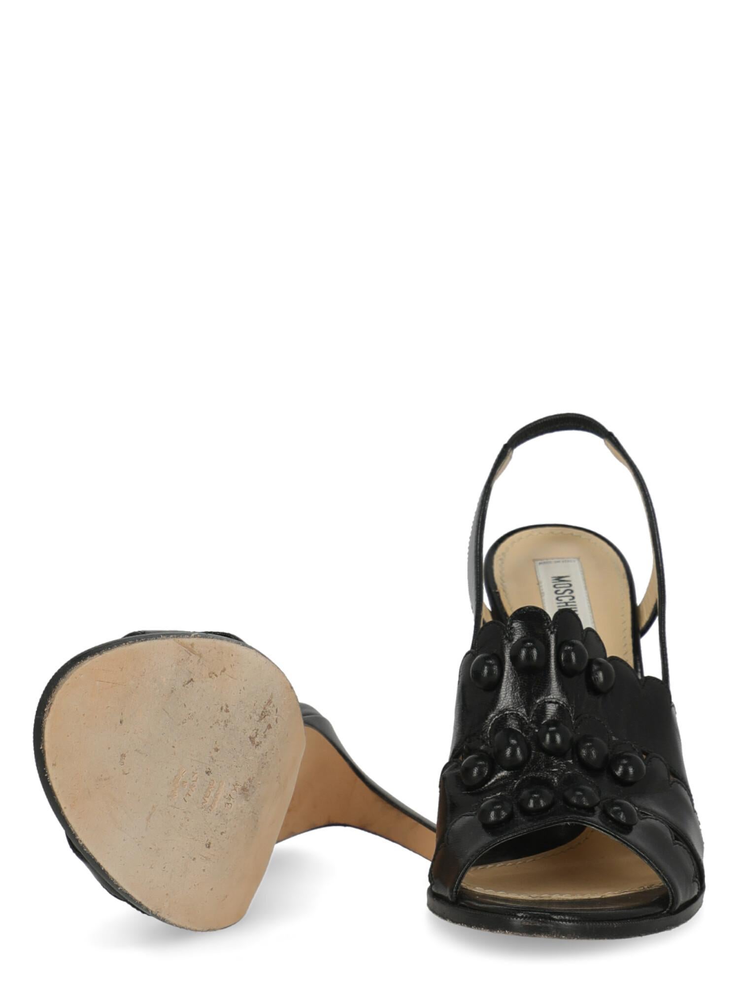 Moschino Women Sandals Black Leather EU 37.5 In Good Condition For Sale In Milan, IT