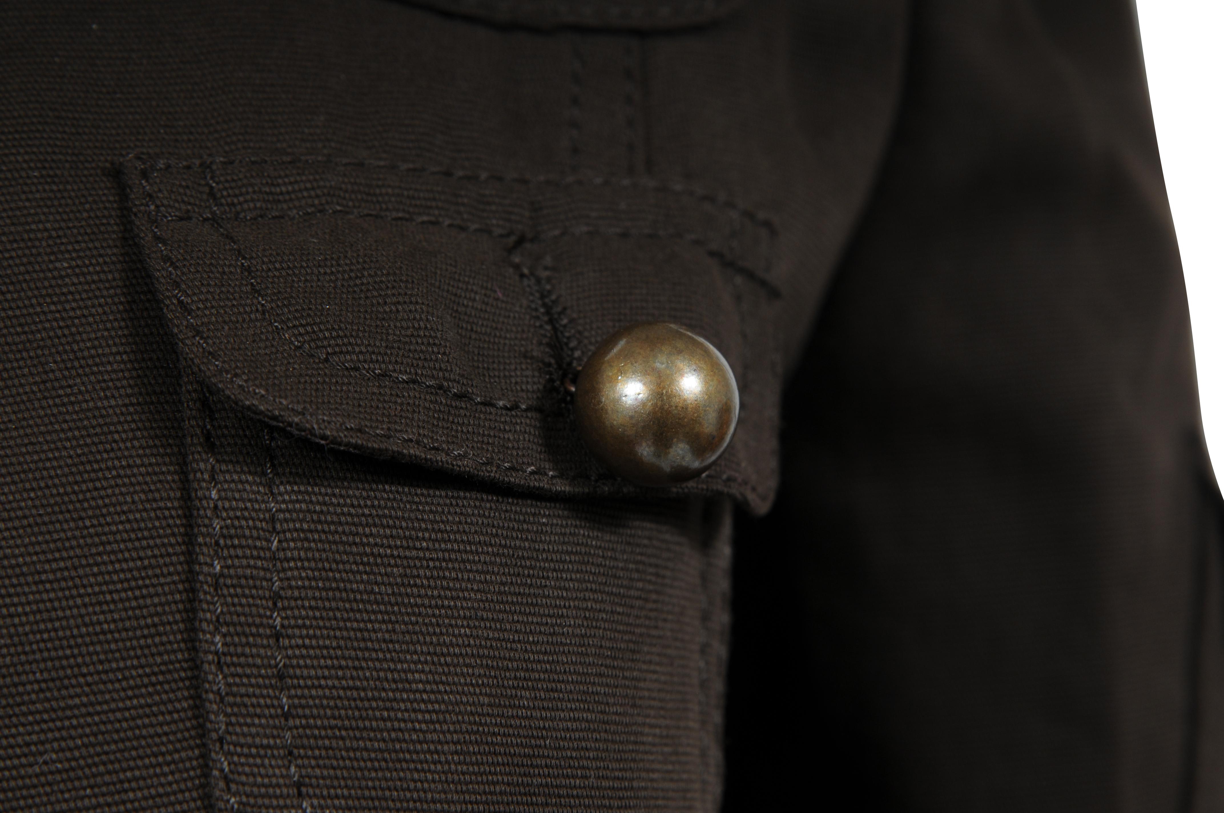 Moschino Frauen Vintage Military Jacke US 8 IT 42 Braun Gold Braun Baumwolle Wolle im Zustand „Gut“ im Angebot in North Miami, FL