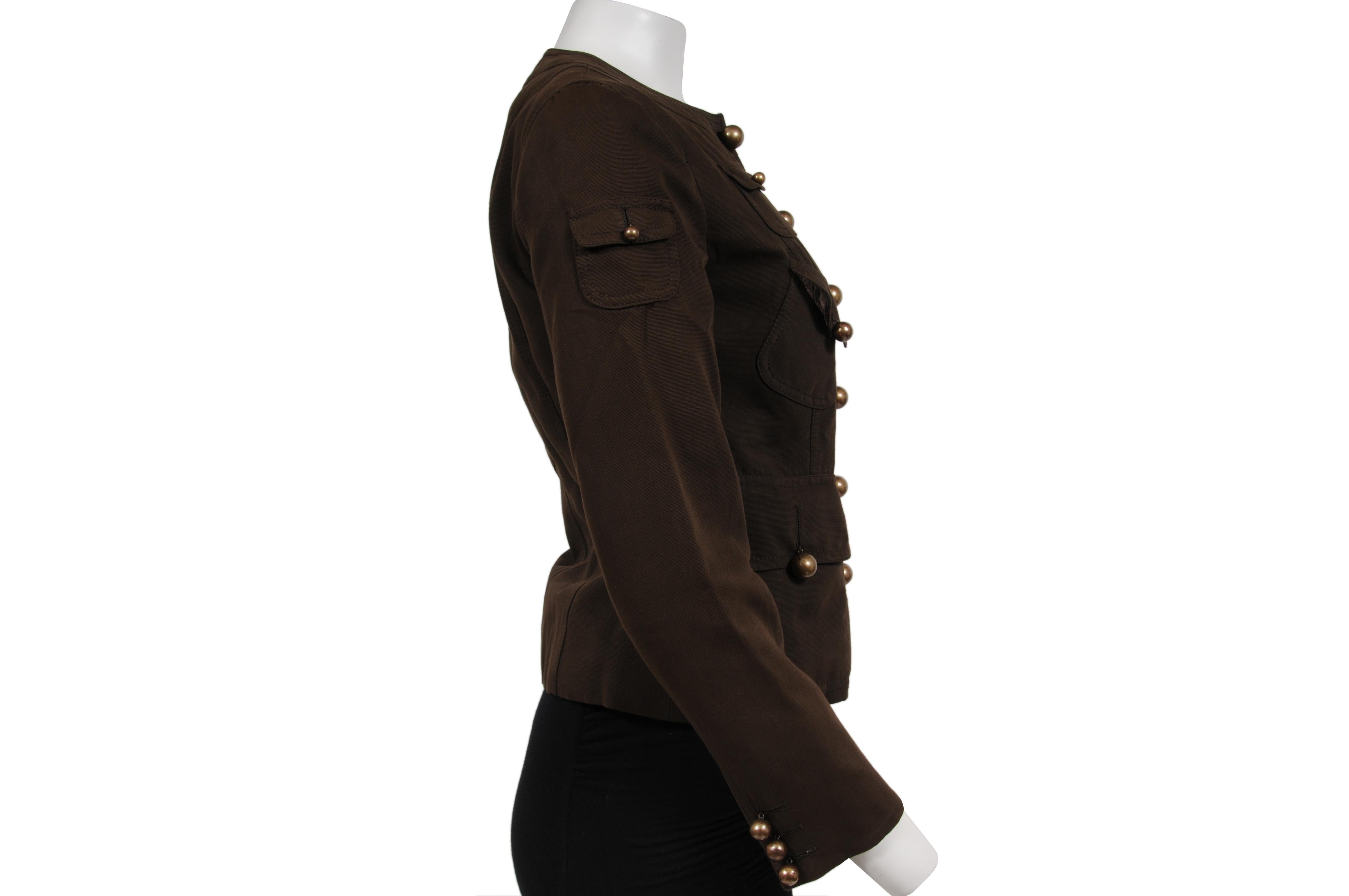 Moschino Frauen Vintage Military Jacke US 8 IT 42 Braun Gold Braun Baumwolle Wolle im Angebot 2