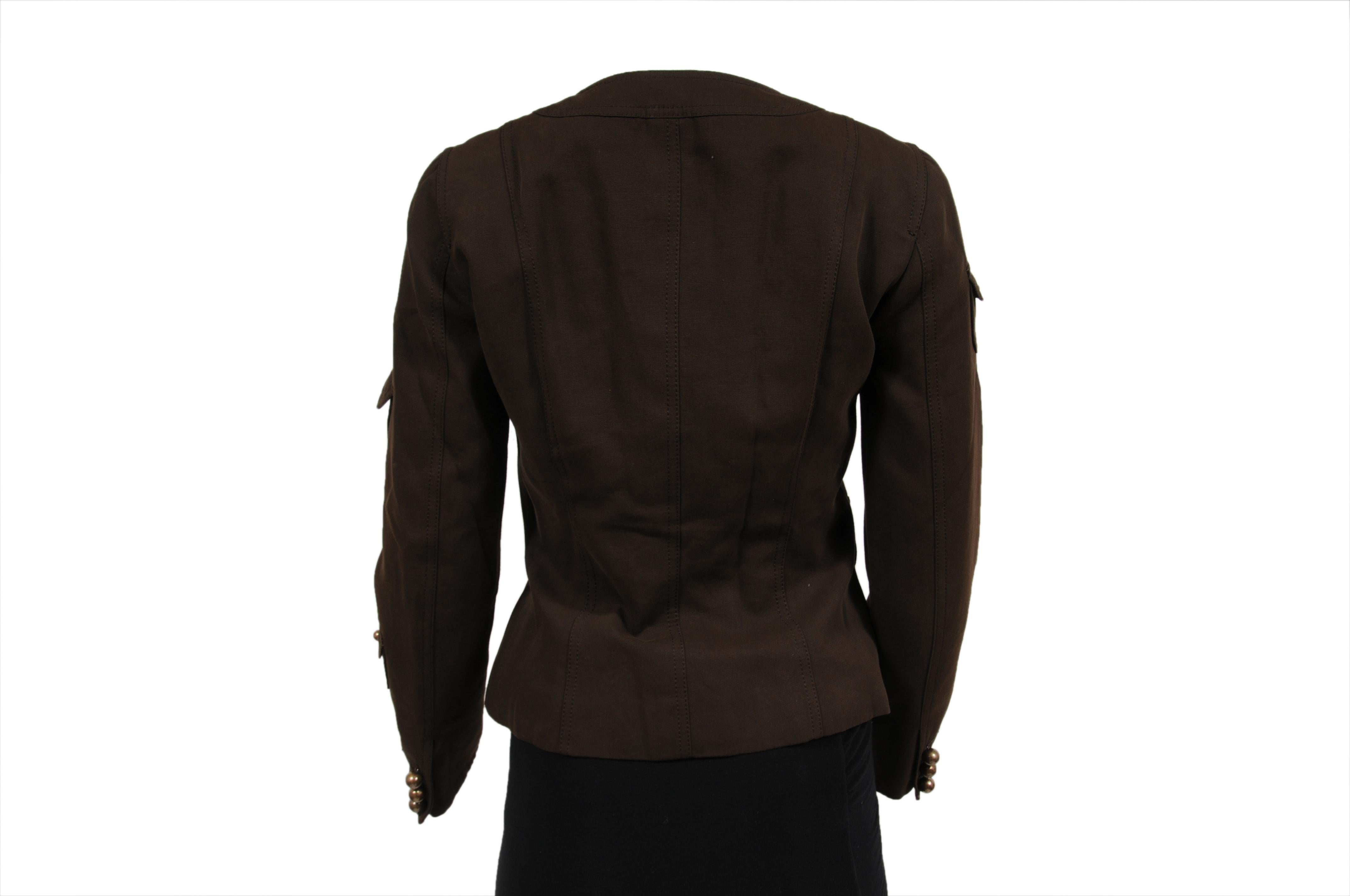 Moschino Frauen Vintage Military Jacke US 8 IT 42 Braun Gold Braun Baumwolle Wolle im Angebot 3