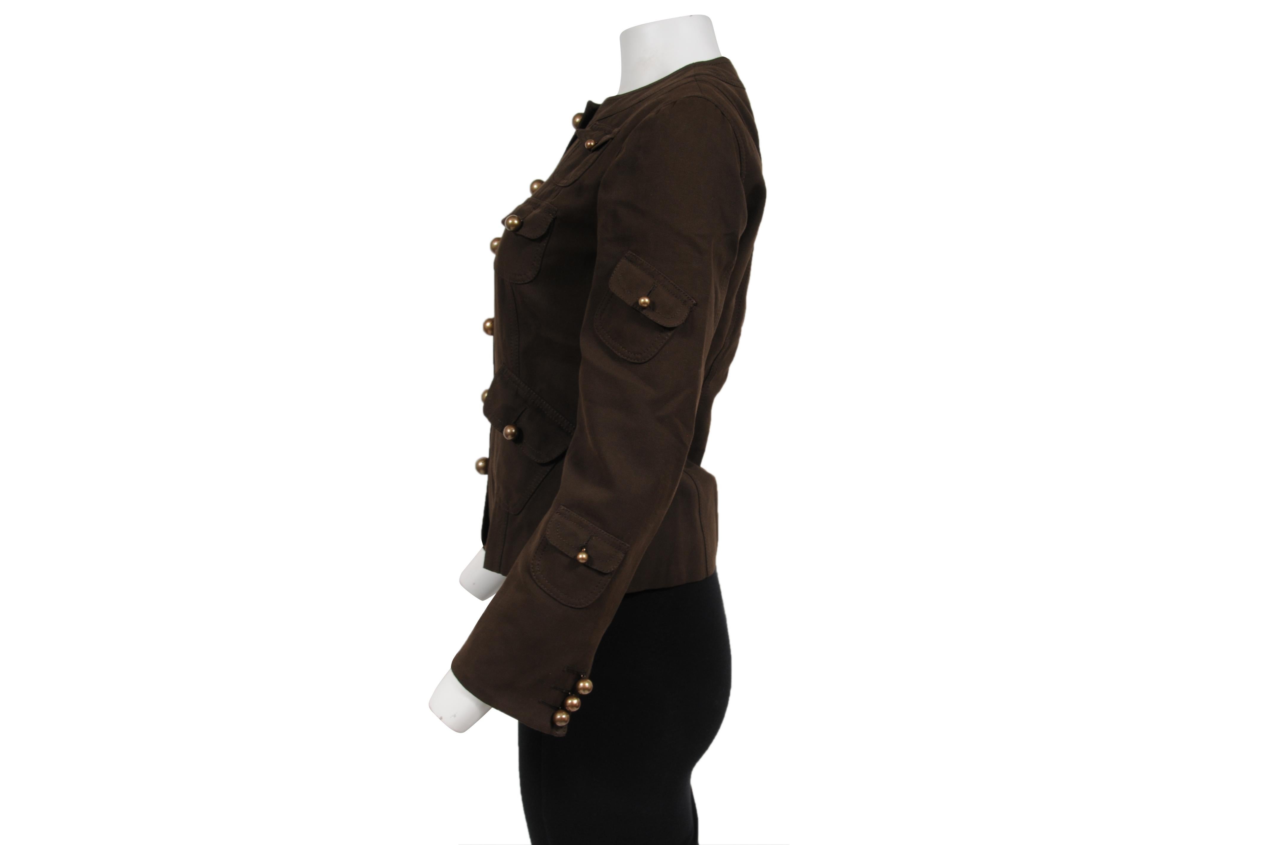 Moschino Frauen Vintage Military Jacke US 8 IT 42 Braun Gold Braun Baumwolle Wolle im Angebot 4