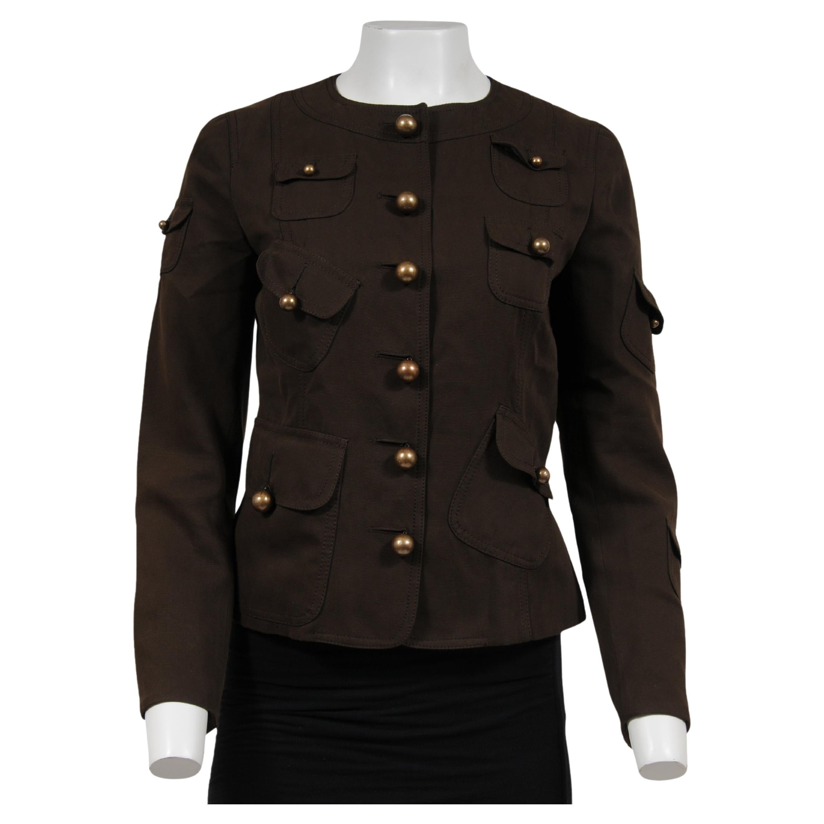 Moschino Women Vintage Military Jacket US 8 IT 42 Brown Gold Brown Cotton Wool