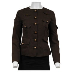 Moschino Mujer Vintage Chaqueta Militar US 8 IT 42 Marrón Oro Marrón Algodón Lana