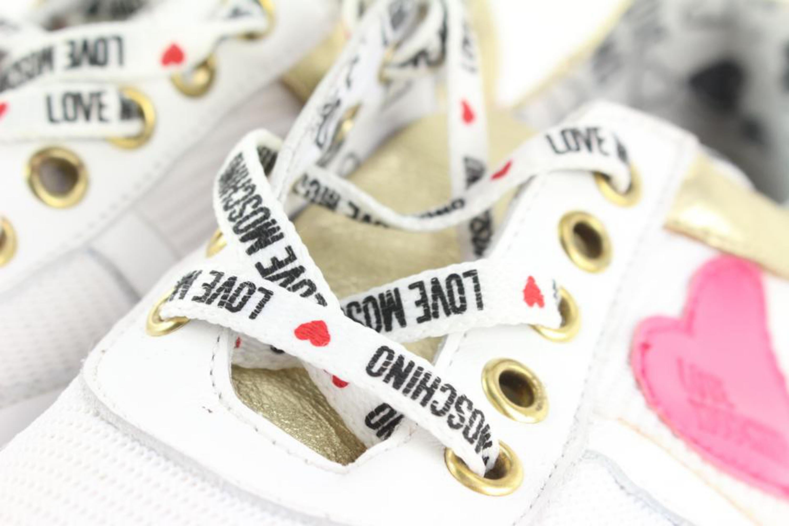 Moschino Women's 37 White x Fuchsia Love Heart Espadrille Sneaker 1224mo32 For Sale 3