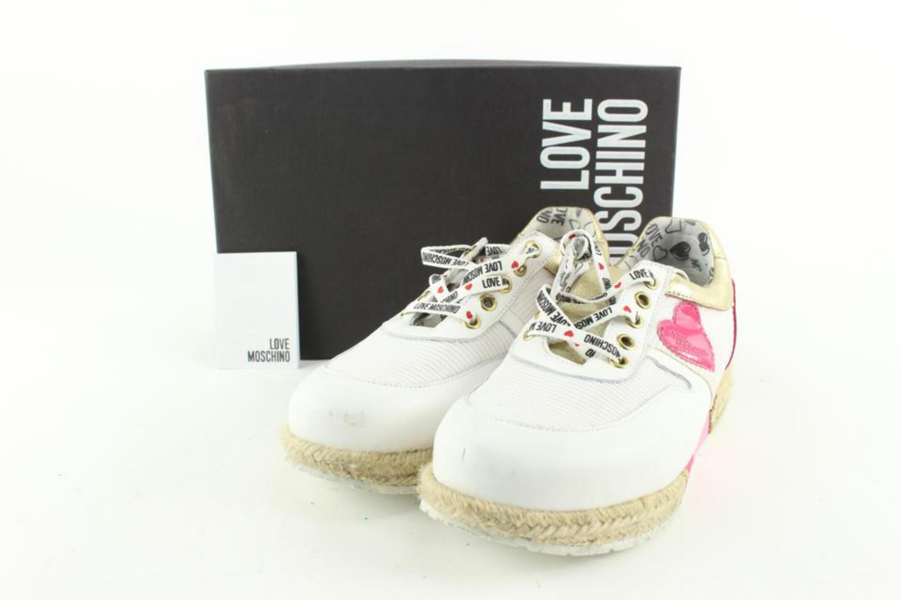 Moschino Women's 37 White x Fuchsia Love Heart Espadrille Sneaker 1224mo32
Measurements: Length:  10.2