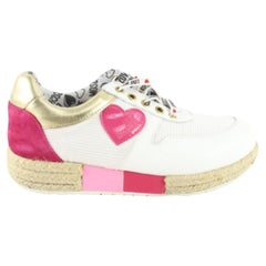 Moschino Women's 37 White x Fuchsia Love Heart Espadrille Sneaker 1224mo32