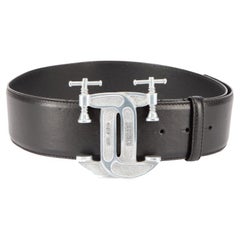 Moschino Women's Black Leather Hardware Wide Belt