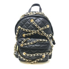 Moschino Women's Metallic Quilted Black Leather Gold Tone Chains Backpack