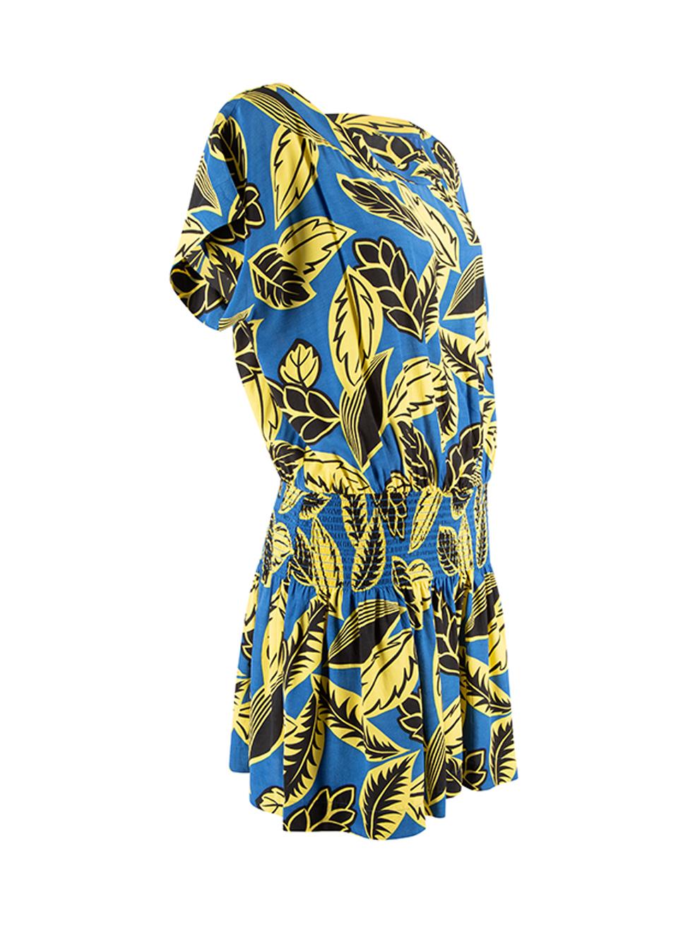 CONDITION is Very good. Hardly any visible wear to dress is evident on this used Moschino Boutique designer resale item.




Details


Blue and yellow

Synthetic

Mini dress

Tropical print pattern

Round neckline

Elasticated waist





Made in