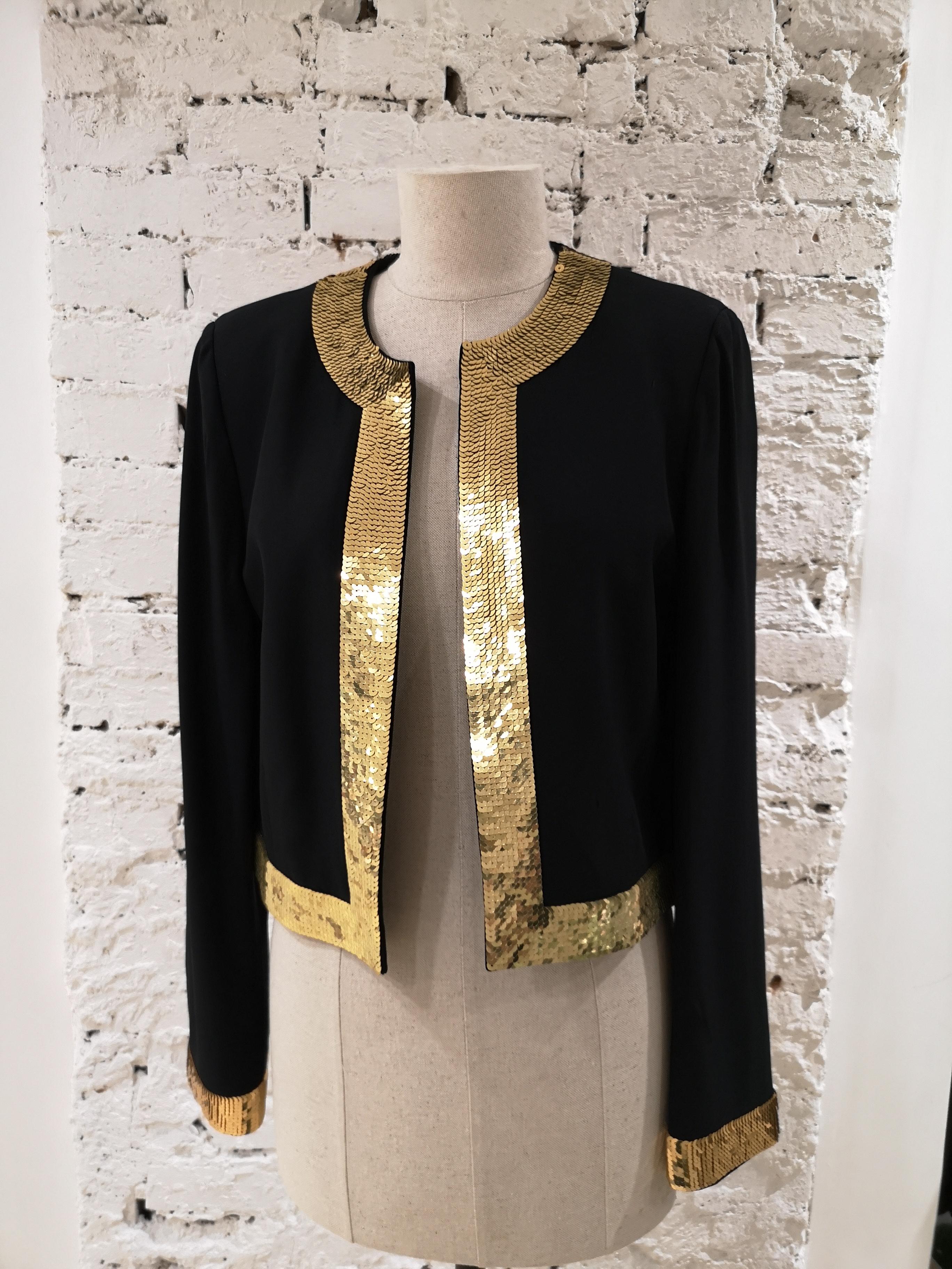 Moschino Wool Black Jacket Gold Sequins 8