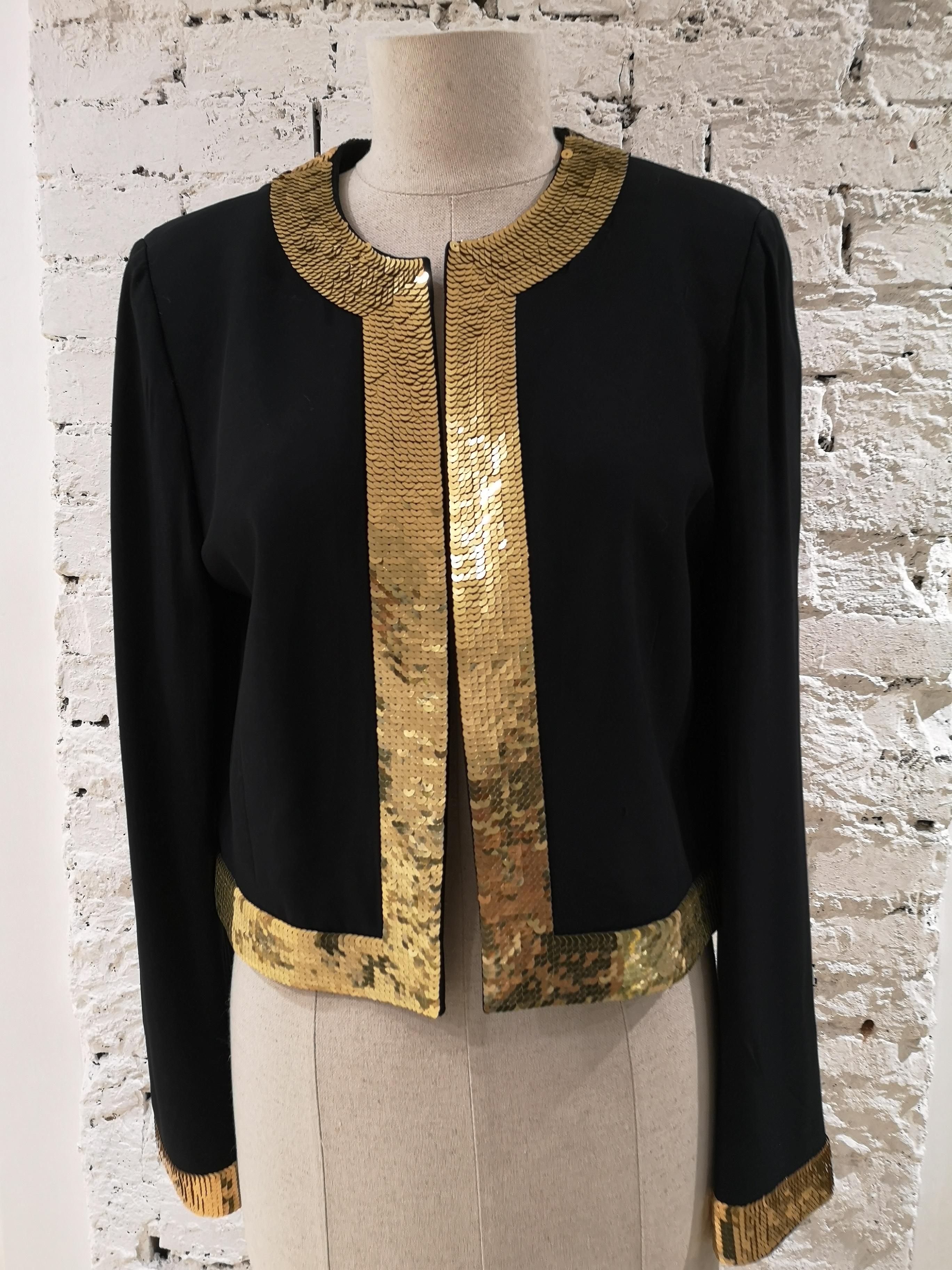 Moschino Wool Black Jacket Gold Sequins 10