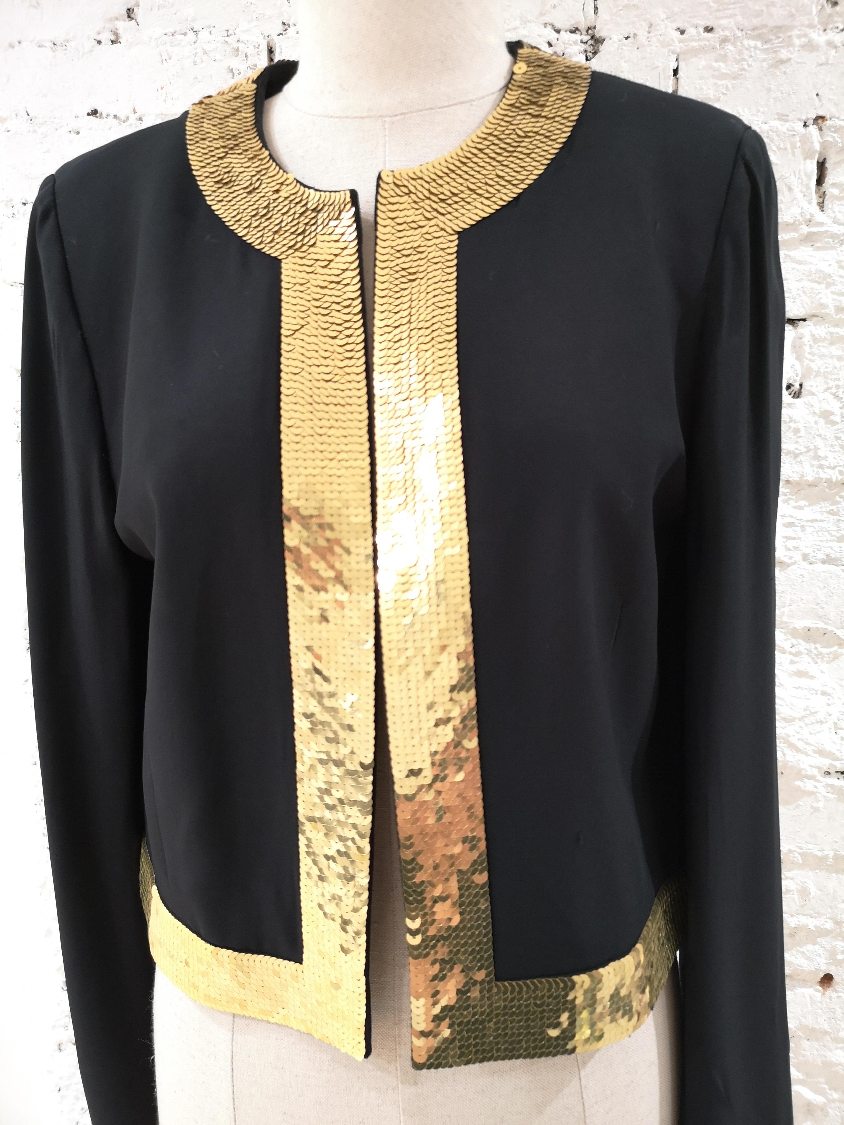 Moschino Wool Black Jacket Gold Sequins 11