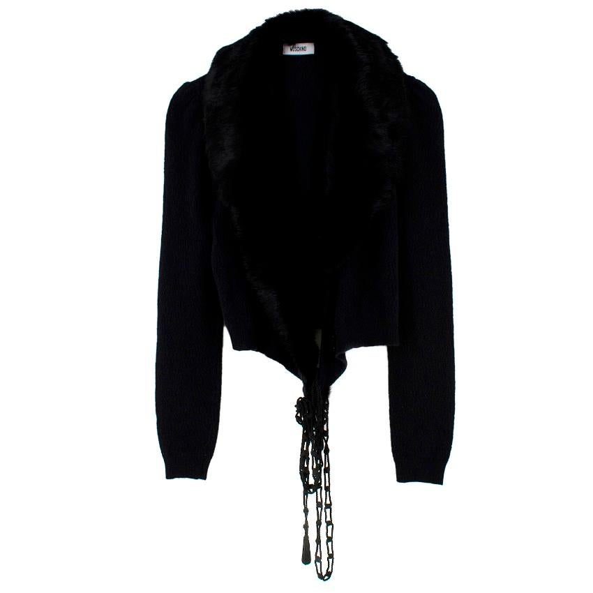 Moschino Wool & Cashmere Fur Trim Cropped Cardigan US 6 In Good Condition In London, GB