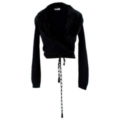 Moschino Wool & Cashmere Fur Trim Cropped Cardigan US 6