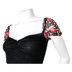 Moschino Wool Knit & Silk Floral Print Off-The-Shoulder Top