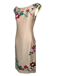 Moschino Woven Raffia w/Raffia Floral Embroidery Cocktail Dress, 1950s