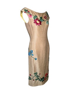 Moschino Woven Raffia w/Raffia Floral Embroidery Cocktail Dress, 1950s