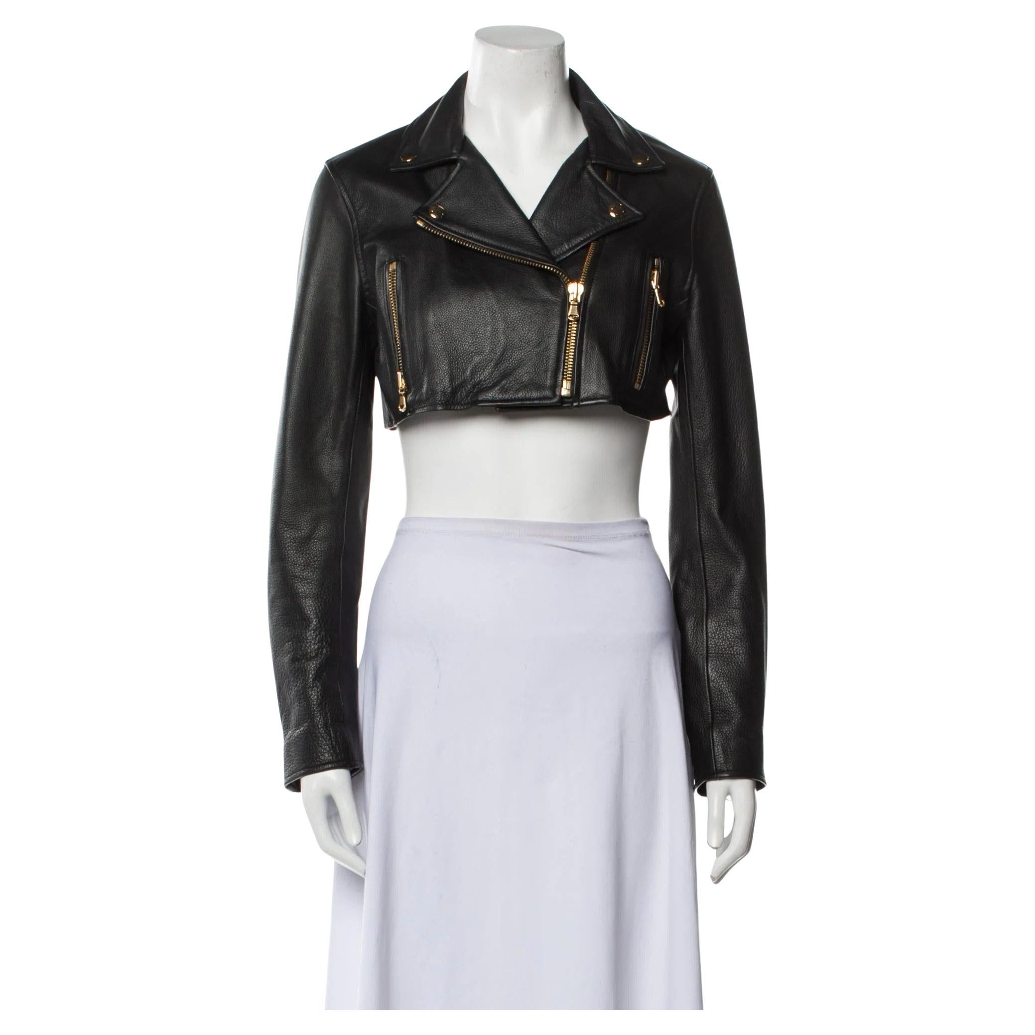 Chaqueta de piel negra recortada Moschino x H&M TV Talla 34 en venta