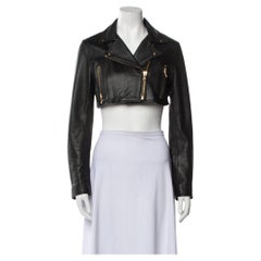 Moschino x H&M TV Cropped Black Leather Jacket Size 34