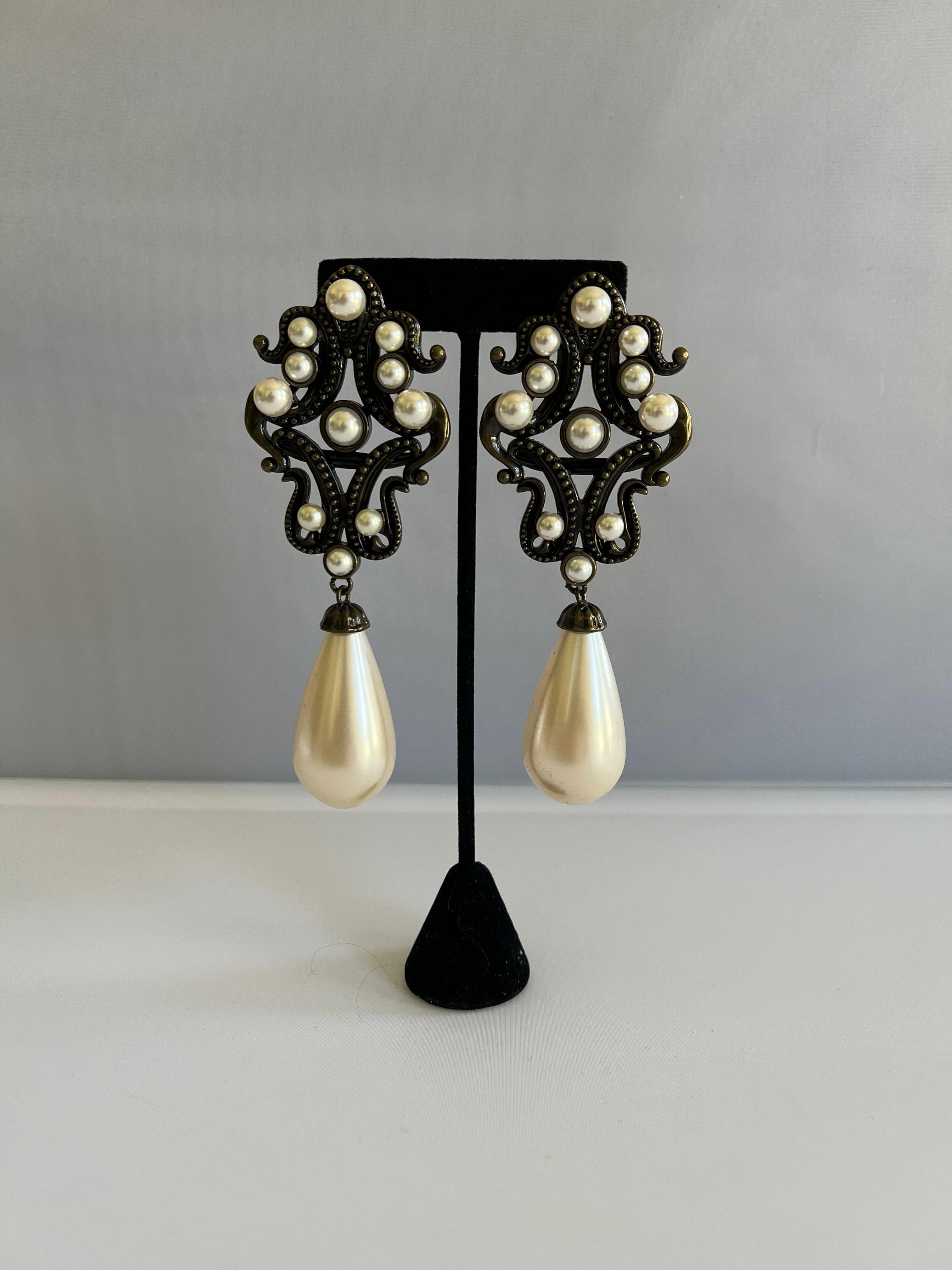 Baroque Moschino XL Exaggerated Silvertone Pearl Earrings  