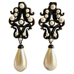 Moschino XL Exaggerated Silvertone Pearl Earrings  