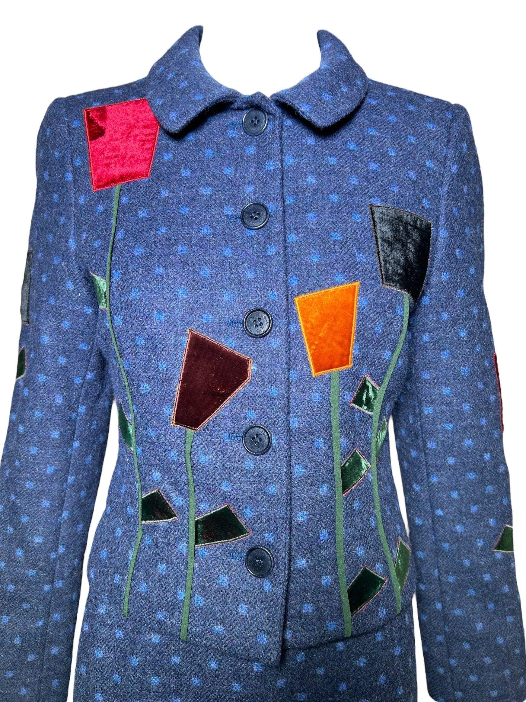 Purple Moschino Y2K Cheap and Chic Wool Velvet Flowers Suit Ensemble New/Old For Sale