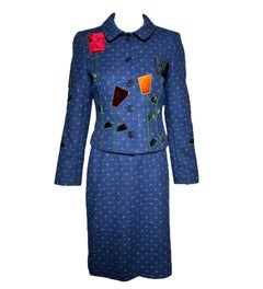 Moschino Y2K Cheap and Chic Wool Velvet Flowers Suit Ensemble New/Old