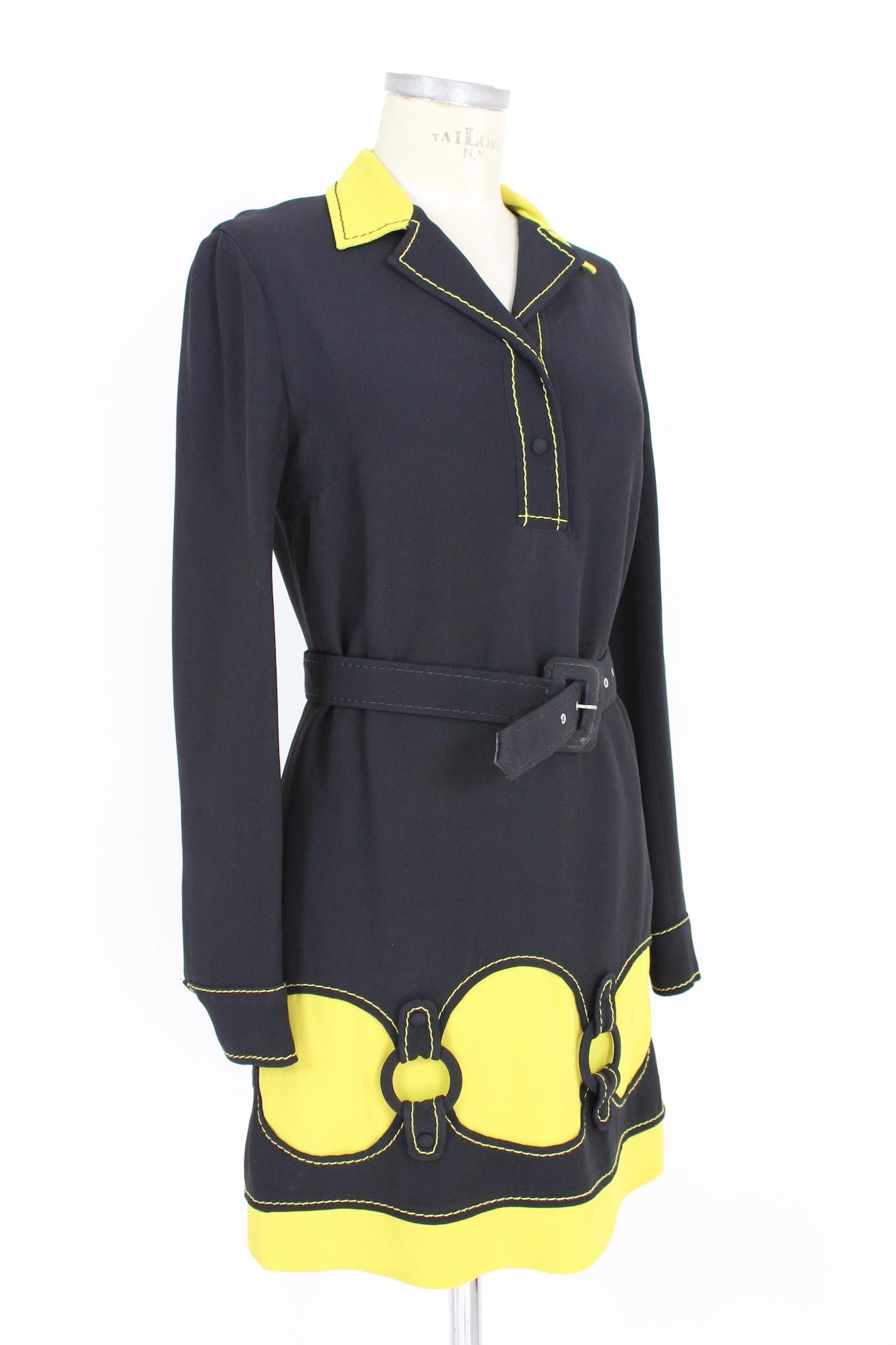 Women's Moschino Yellow Black Vintage Sheath Dress 90s