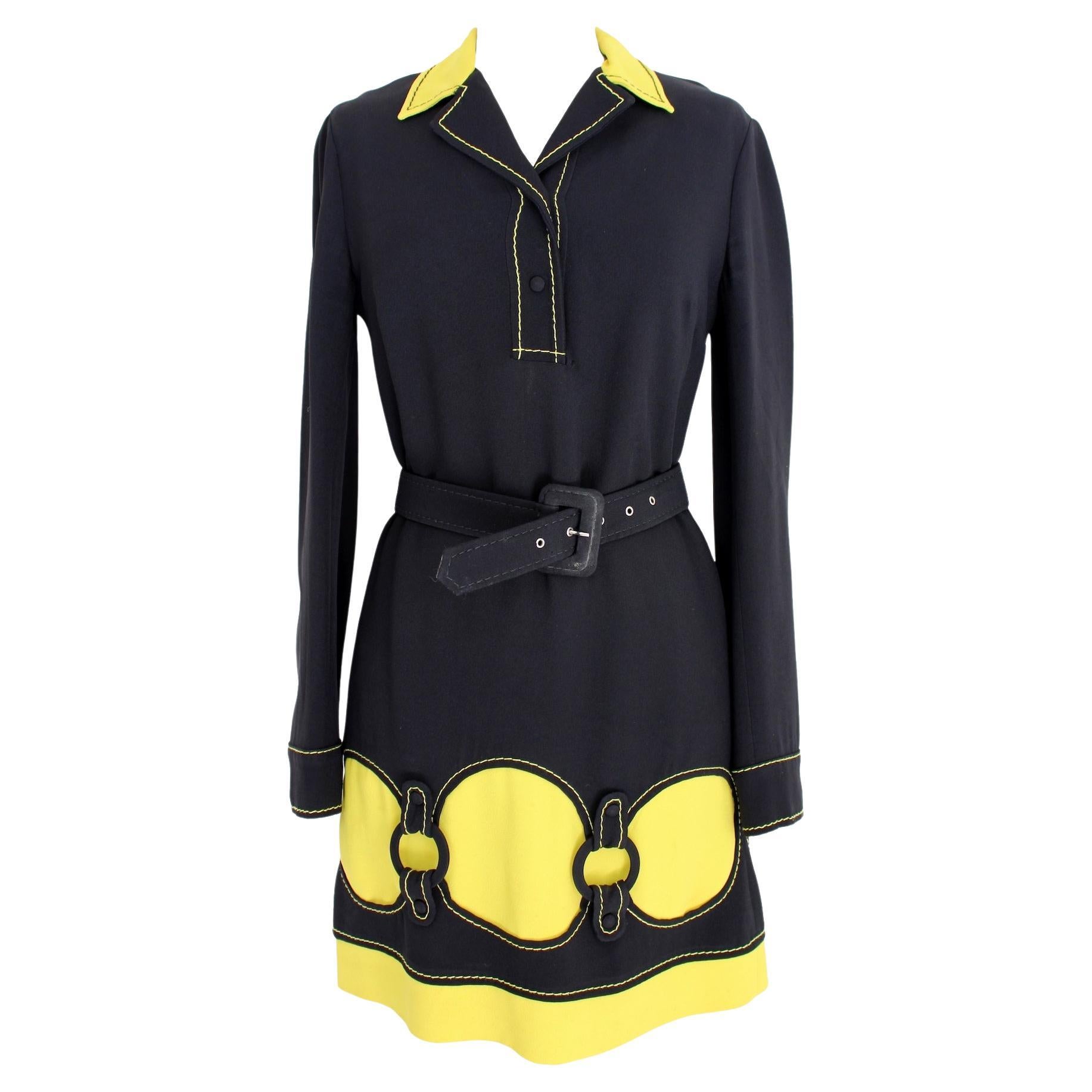 Moschino Yellow Black Vintage Sheath Dress 90s For Sale