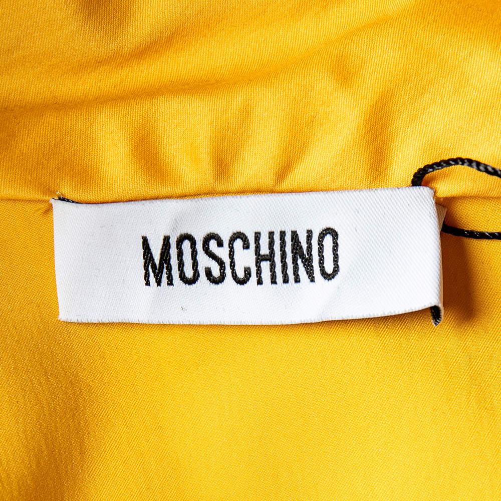 Moschino Yellow Cotton And Lace Sleeve Bow Detail Midi Dress M 1